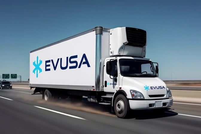 EVUSA branded electric truck on highway