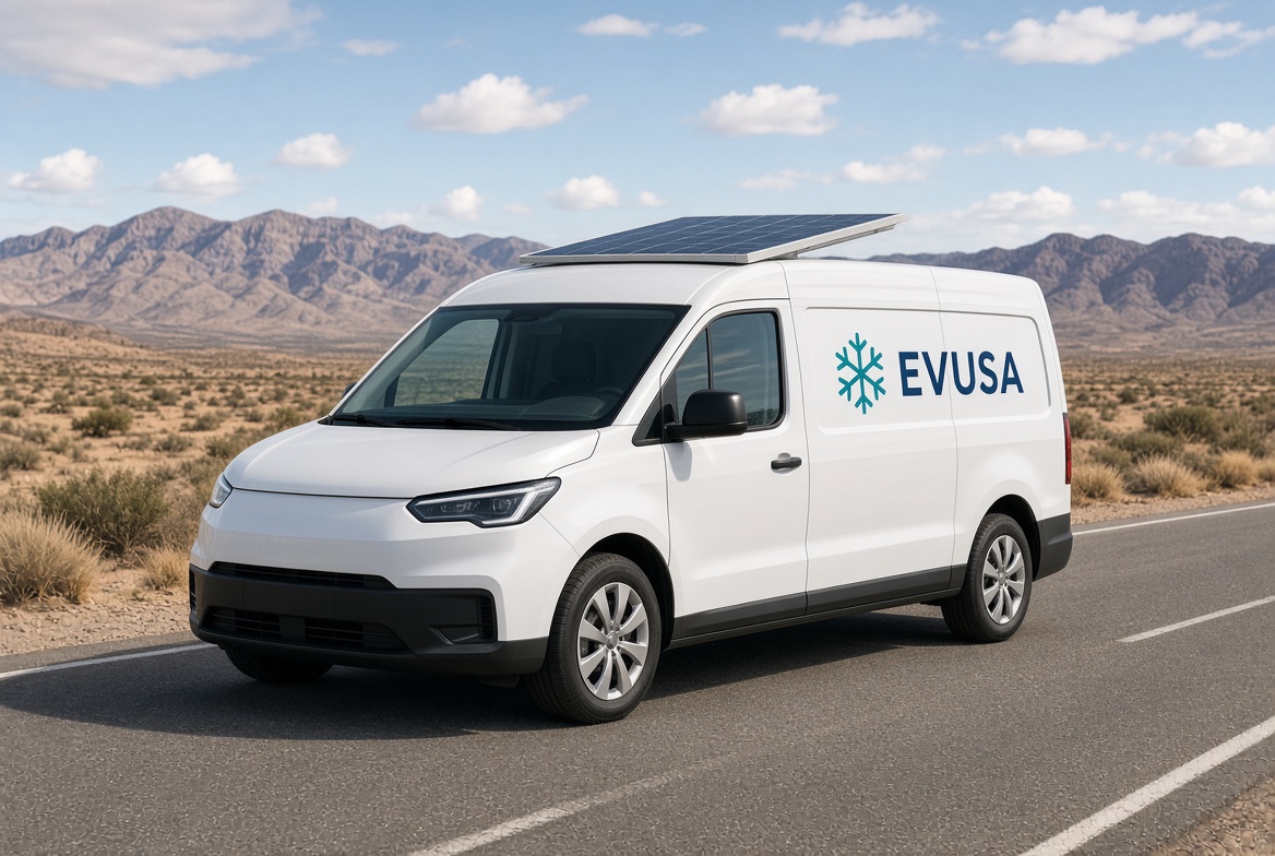EVUSA branded electric van with solar